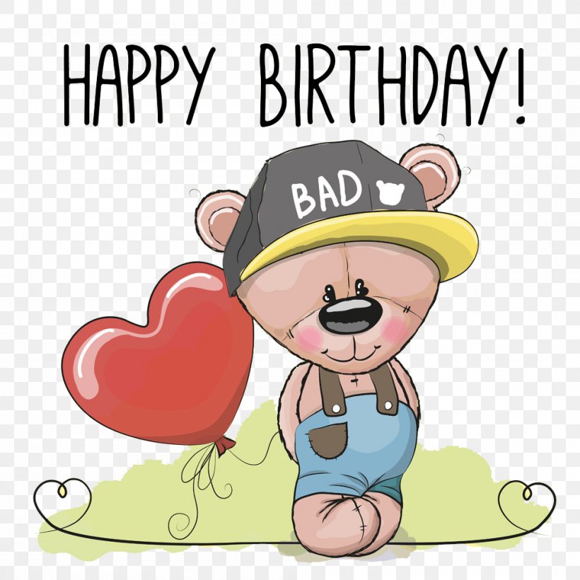 Bear Birthday Greeting Card Clip Art, PNG, 1000x1000px, Watercolor, Cartoon, Flower, Frame, Heart Download Free