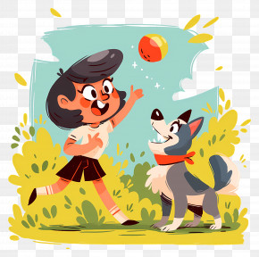 Girl Playing With Dog - Child And Dog Playing With Ball PNG