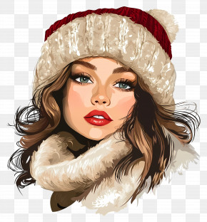 Winter Girl - Girl In Beige Hat With Winter Scarf PNG