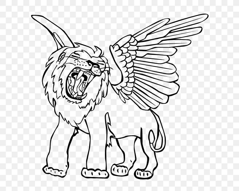 Winged Lion Drawing Line Art, PNG, 673x655px, Lion, Black And White, Carnivoran, Deviantart, Drawing Download Free