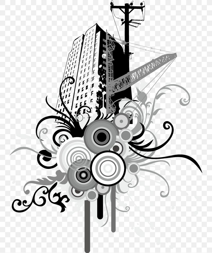 Euclidean Vector Illustration, PNG, 746x981px, Drawing, Art, Black And White, Building, Element Download Free