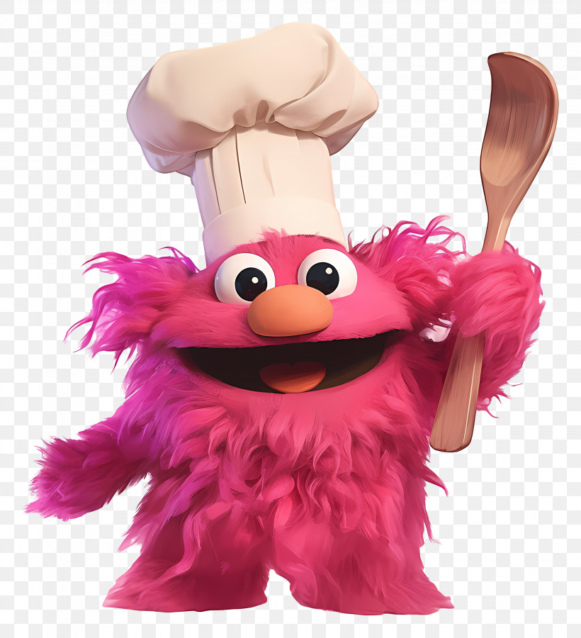 Gonger - Pink Fuzzy Cartoon Chef With Spoon PNG