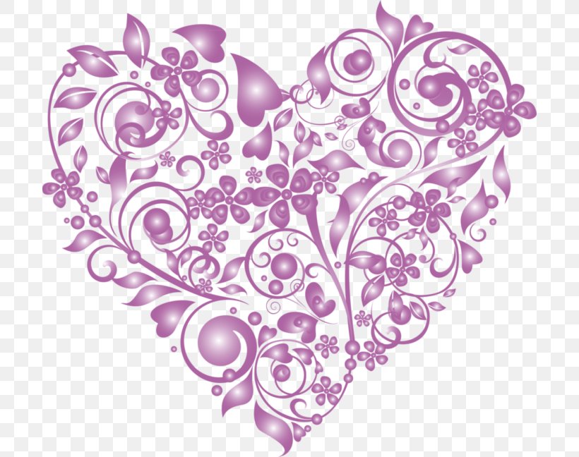 Purple Heart Valentine's Day Clip Art, PNG, 700x648px, Watercolor, Cartoon, Flower, Frame, Heart Download Free