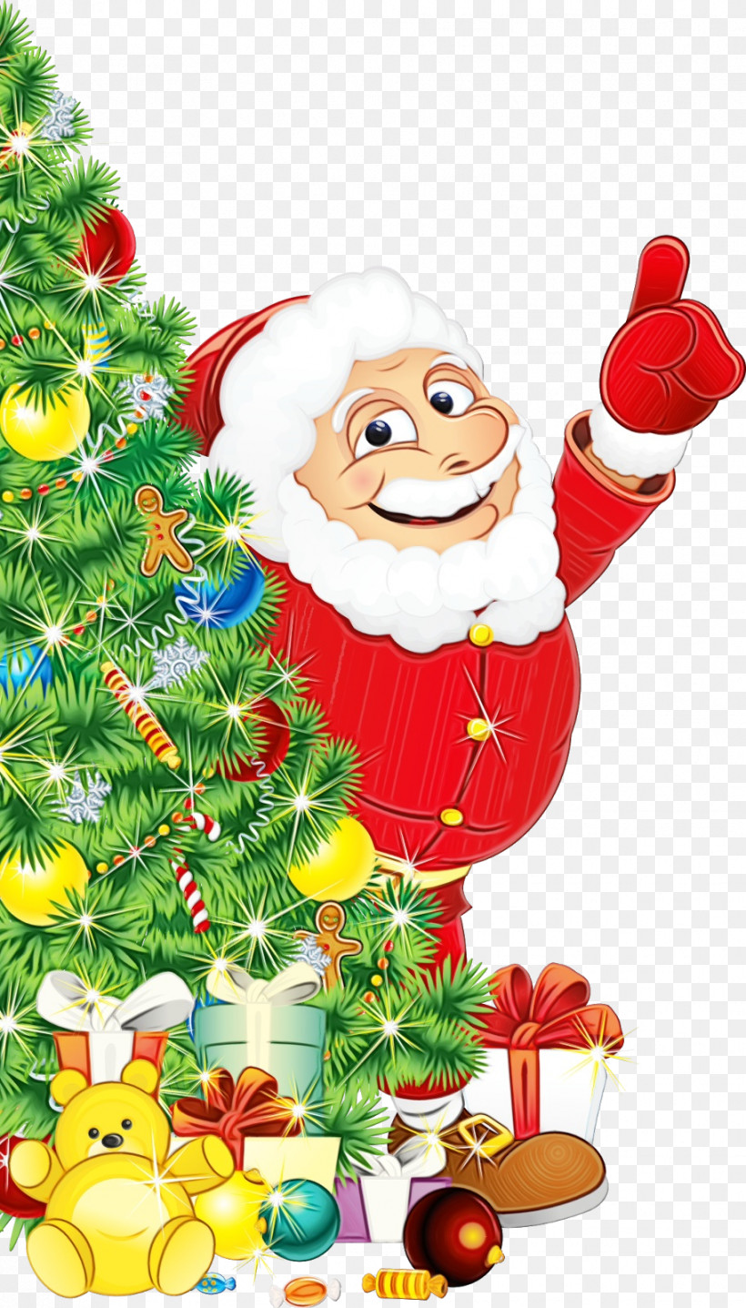 Santa Claus, PNG, 913x1600px, Watercolor, Cartoon, Christmas, Conifer, Happy Download Free