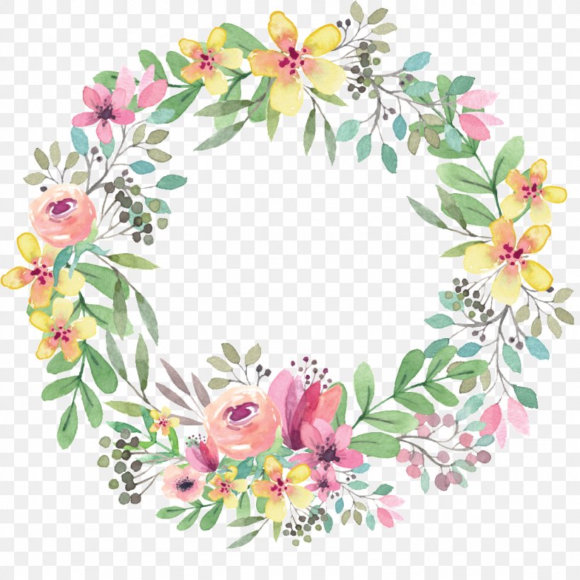Wreath Floral Design Flower Watercolor Painting Wedding Invitation, PNG, 1024x1024px, Wreath, Art, Cut Flowers, Decor, Flora Download Free