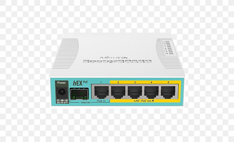 MikroTik RouterBOARD HEX RB960PGS Gigabit Ethernet Power Over Ethernet, PNG, 500x500px, Mikrotik, Computer Network, Computer Port, Electronic Device, Electronics Download Free