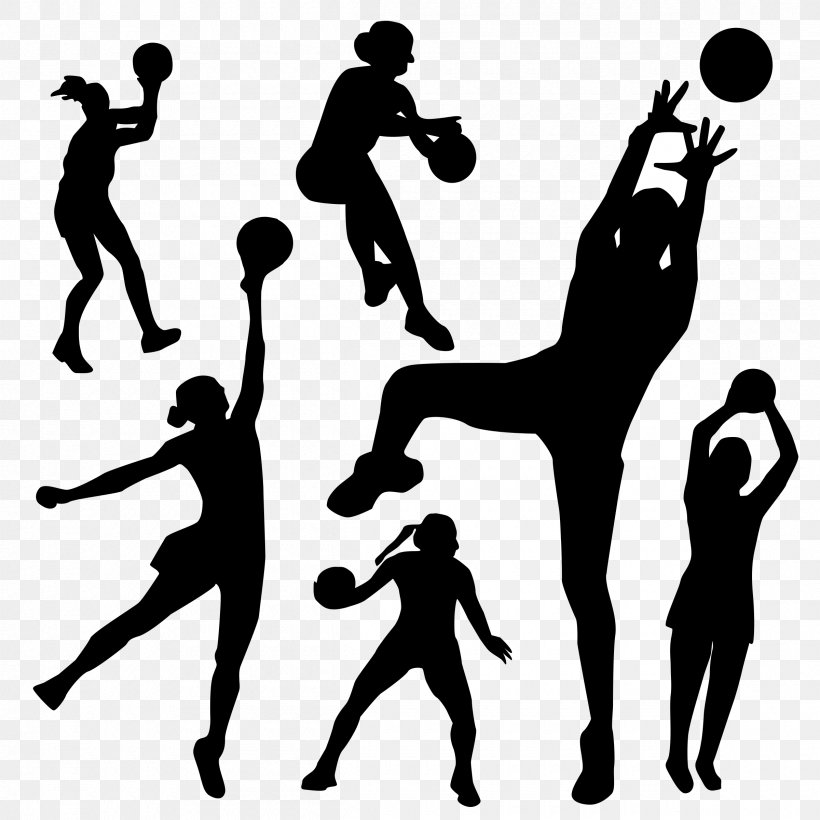 Netball Silhouette Clip Art, PNG, 2400x2400px, Netball, Ball, Basketball, Black And White, Handball Download Free