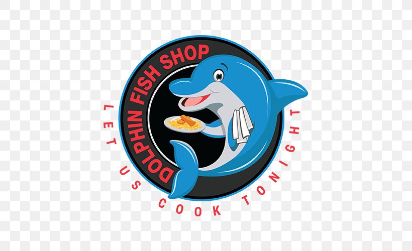 Dolphin Fish Shop & Take Away Fish And Chips Logo Take-out, PNG, 500x500px, Fish, Brand, Dolphin, Fish And Chips, Fishcakes Download Free