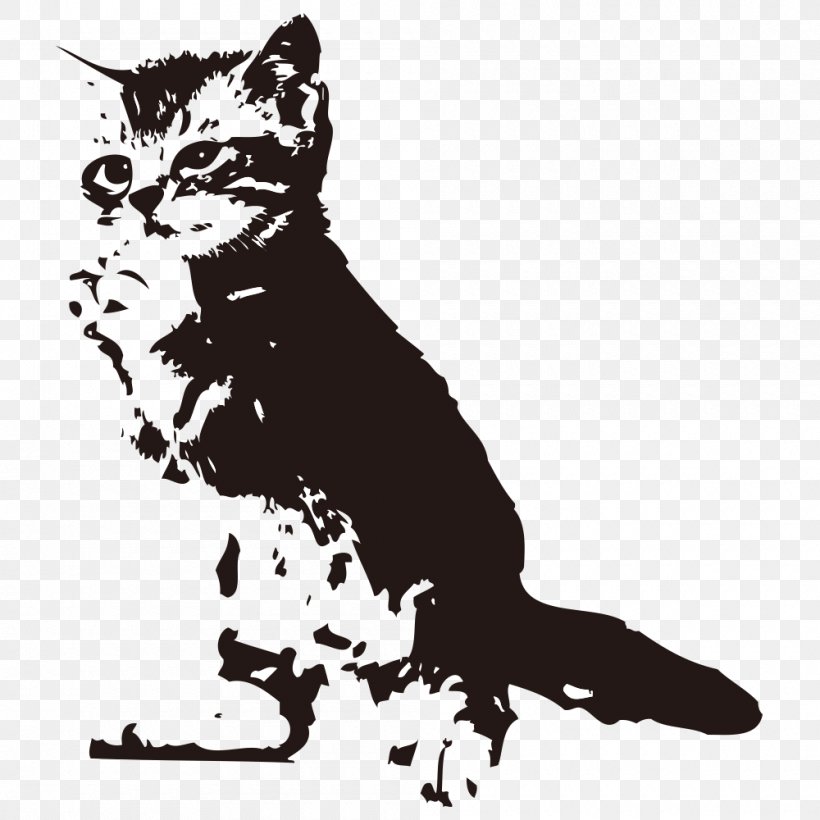Cat Silhouette, PNG, 1000x1000px, Cat, Art, Black And White, Carnivoran, Cartoon Download Free