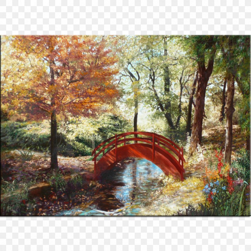 Painting Garden Bridge Gardening, PNG, 1000x1000px, Painting, Acrylic Paint, Art, Autumn, Bridge Download Free