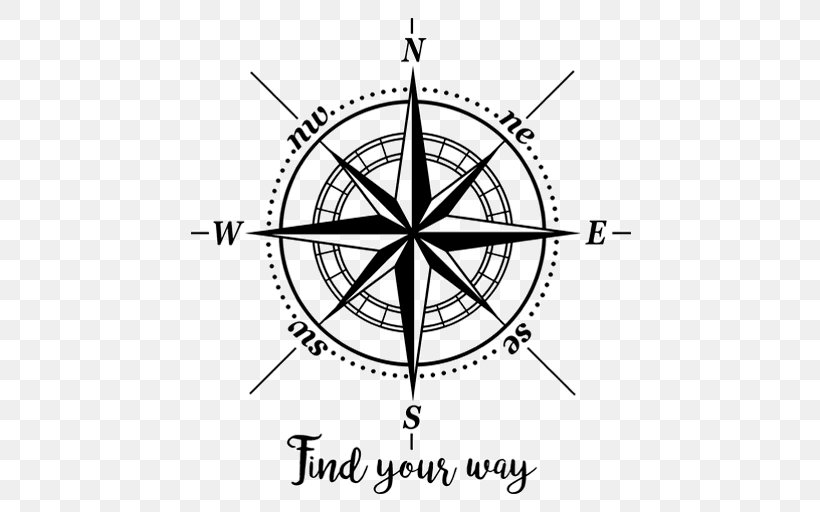 Compass Rose Wind North, PNG, 512x512px, Compass Rose, Arah, Area, Bearing, Black And White Download Free