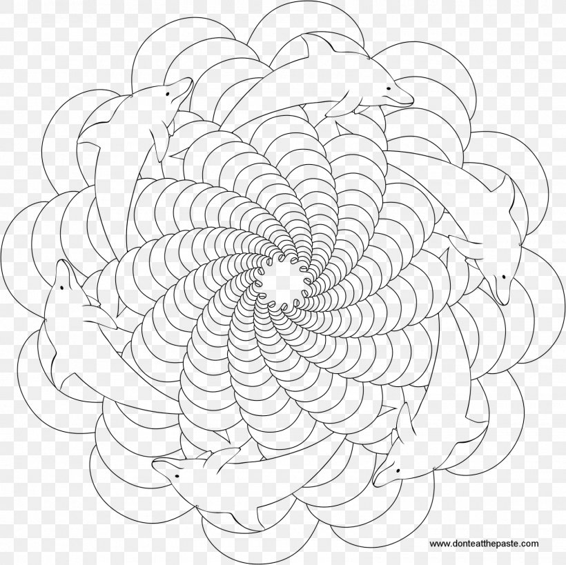 Coloring Book Mandala Dolphin Drawing, PNG, 1600x1600px, Coloring Book, Adult, Area, Artwork, Black And White Download Free