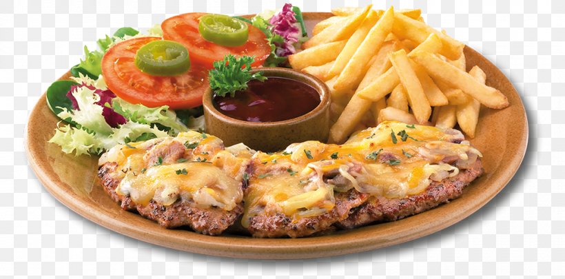 French Fries Salisbury Steak Full Breakfast Hamburger Foster's Hollywood, PNG, 1000x495px, French Fries, American Food, Breakfast, Buffalo Burger, Cuisine Download Free
