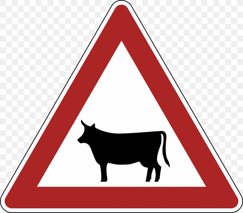 Traffic Sign Warning Sign Cattle, PNG, 1280x1125px, Traffic Sign, Area, Black And White, Cattle, Cattle Like Mammal Download Free