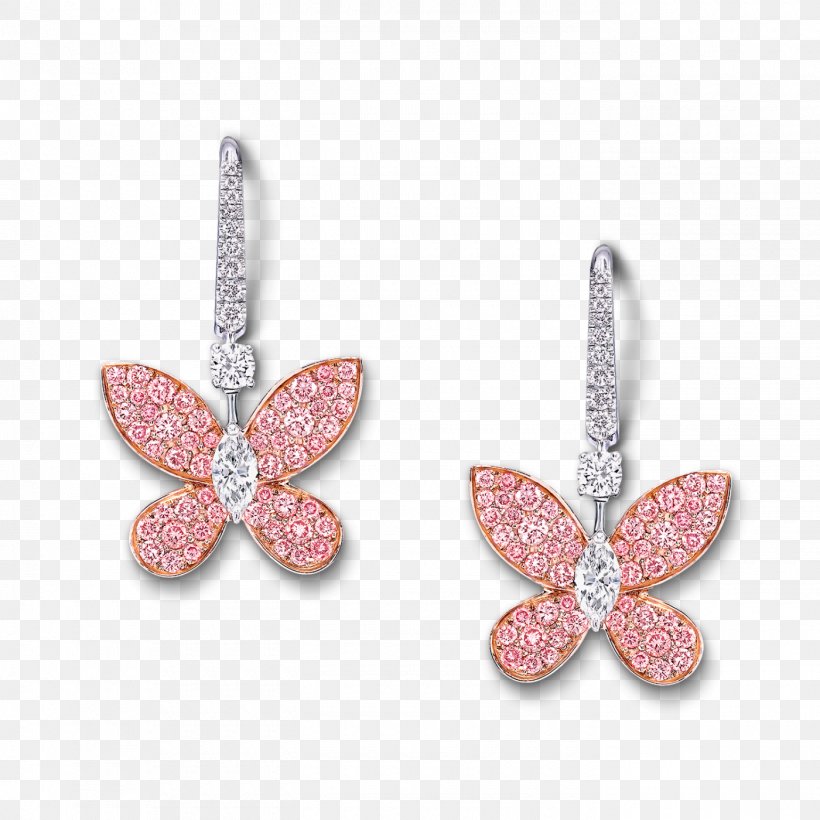 pink diamond butterfly earrings