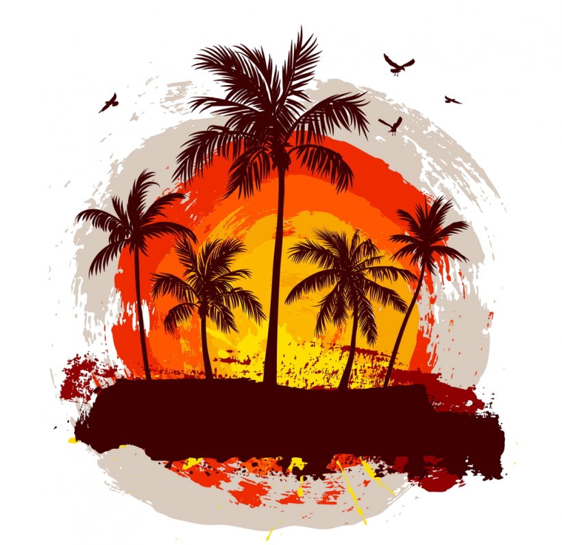 Silhouette Sunset, PNG, 1017x987px, Silhouette, Arecaceae, Art, Flower, Orange Download Free