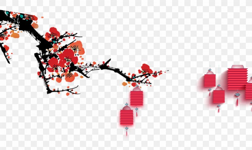 Lantern Chinese New Year Lunar New Year Plum Blossom, PNG, 4425x2646px, Lantern, Brand, Chimonanthus Praecox, Chinese New Year, Fai Chun Download Free