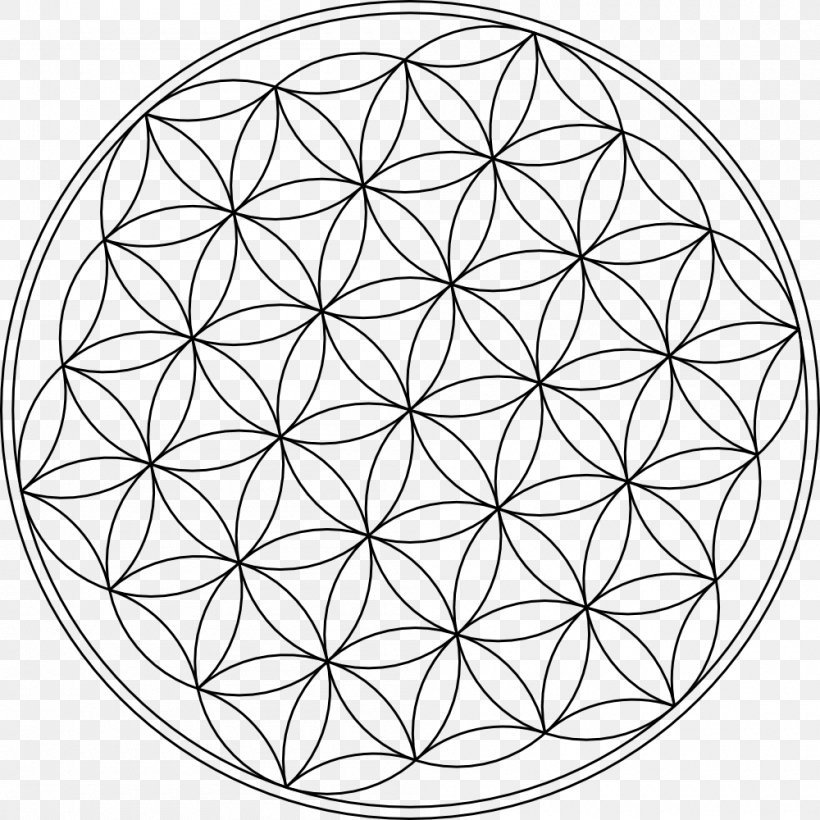 Overlapping Circles Grid Symbol Sacred Geometry Clip Art, PNG, 1000x1000px, Overlapping Circles Grid, Area, Black And White, Disk, Geometry Download Free