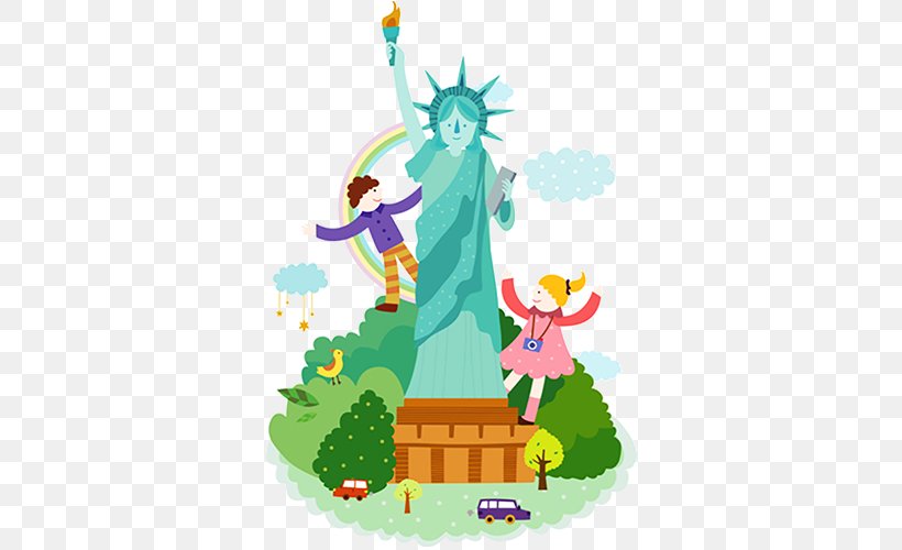 Statue Of Liberty Cartoon Illustration, PNG, 500x500px, Statue Of Liberty, Art, Cartoon, Fictional Character, Flower Download Free