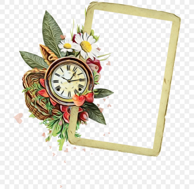 Watercolor Flowers Frame, PNG, 720x800px, Watercolor, Analog Watch, Clock, Cut Flowers, Floral Design Download Free