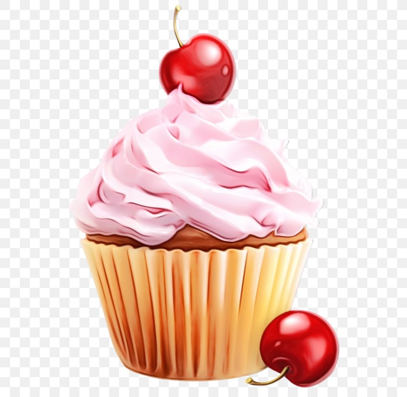 Cupcake Food Frozen Dessert Icing Dessert, PNG, 571x800px, Watercolor, Baking Cup, Buttercream, Cake, Cherry Download Free