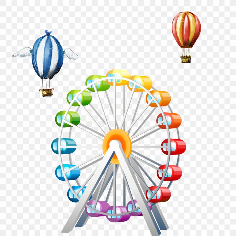 Vector Graphics Clip Art Amusement Park Illustration Ferris Wheel, PNG, 1000x1000px, Amusement Park, Balloon, Carousel, Ferris Wheel, Hot Air Balloon Download Free