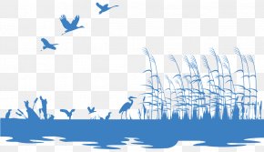 Wetland Lake Grass Painted Silhouettes Of Animals - Wetland Silhouette Illustration PNG