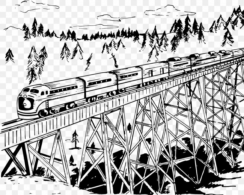 Trestle Bridge Rail Transport Train Clip Art, PNG, 2400x1922px, Trestle Bridge, Black And White, Diagram, Drawing, Engineering Download Free