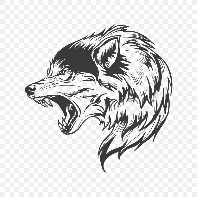 Wolf Stock Photography Illustration Graphics Drawing, PNG, 2083x2083px, Wolf, Blackandwhite, Canidae, Carnivore, Drawing Download Free
