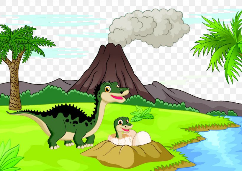 Cartoon Dinosaur Volcano Illustration, PNG, 1000x709px, Watercolor, Cartoon, Flower, Frame, Heart Download Free