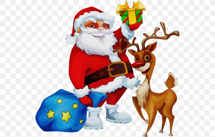 Santa Claus, PNG, 550x522px, Watercolor, Animal Figure, Christmas, Christmas Eve, Deer Download Free