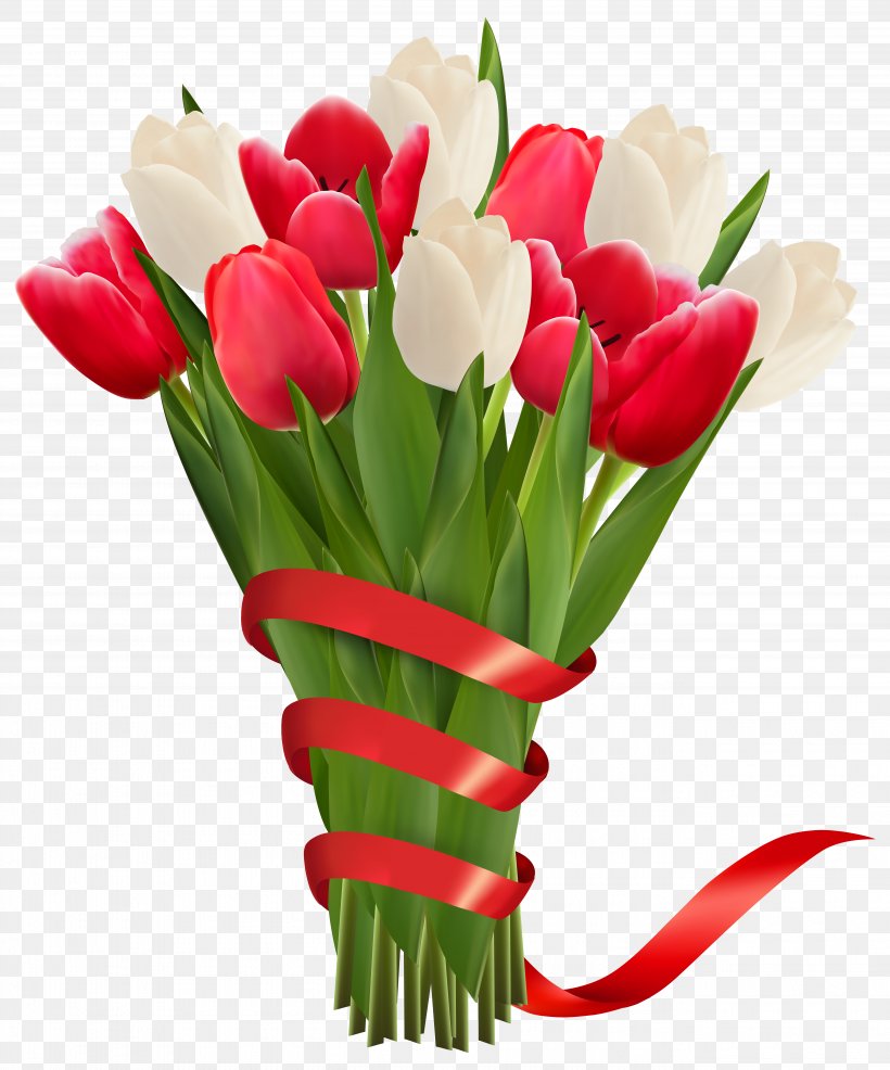 White And Red Tulips With Ribbon Clipart Image, PNG, 5244x6307px, Tulip, Artificial Flower, Blue, Cut Flowers, Floral Design Download Free