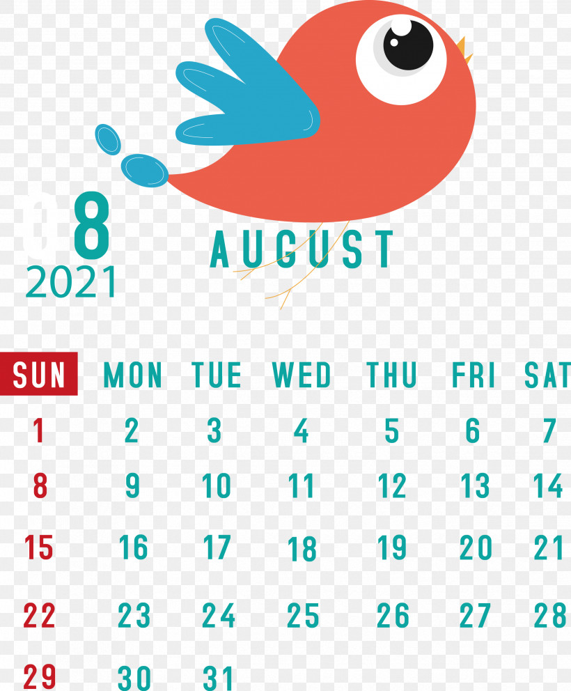 August 2021 Calendar August Calendar 2021 Calendar, PNG, 2478x3000px, 2021 Calendar, Beak, Calendar System, Geometry, Line Download Free