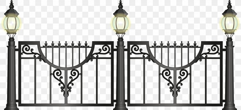 Street Light Fence Lantern Gate, PNG, 2722x1242px, Street Light, Baluster, Fence, Furniture, Garden Download Free