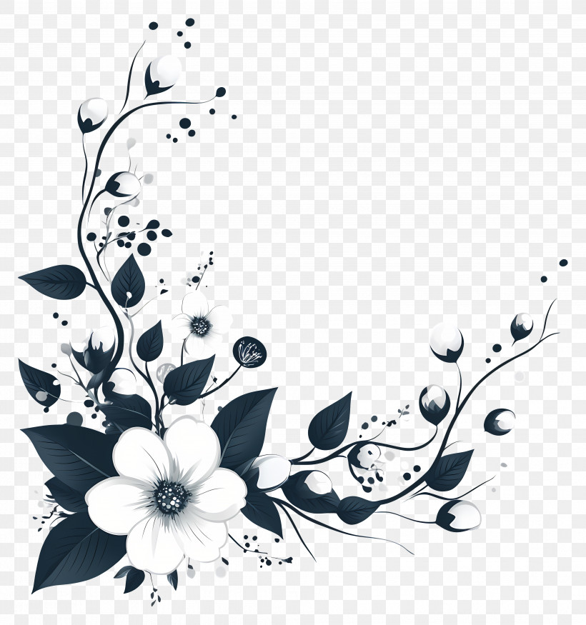 Wedding Corner - Black And White Floral Illustration PNG