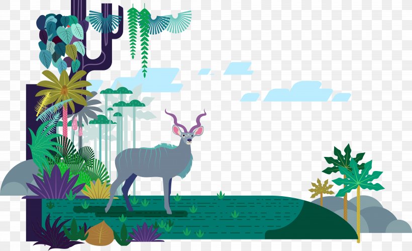 Amazon Rainforest Reindeer Illustration, PNG, 7579x4620px, Amazon Rainforest, Art, Cartoon, Deer, Drawing Download Free