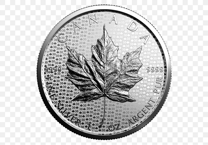 Canadian Silver Maple Leaf Coin Canada, PNG, 570x570px, Maple Leaf, Black And White, Bullion, Bullion Coin, Canada Download Free