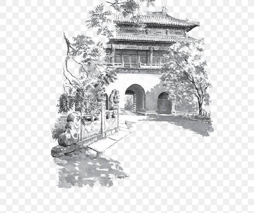 Forbidden City Gulou And Zhonglou Ink Wash Painting Painter, PNG, 647x686px, Forbidden City, Arch, Architecture, Art, Beijing Download Free