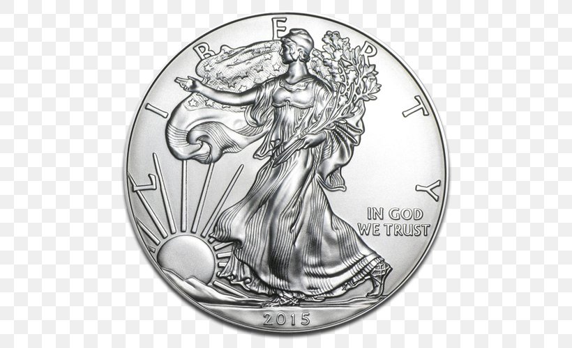 American Silver Eagle Bullion Coin American Gold Eagle, PNG, 500x500px, American Silver Eagle, American Gold Eagle, Angel, Apmex, Black And White Download Free