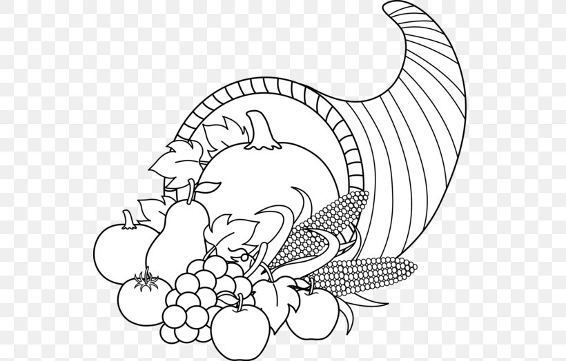 Cornucopia Thanksgiving Black And White Clip Art, PNG, 550x524px, Watercolor, Cartoon, Flower, Frame, Heart Download Free