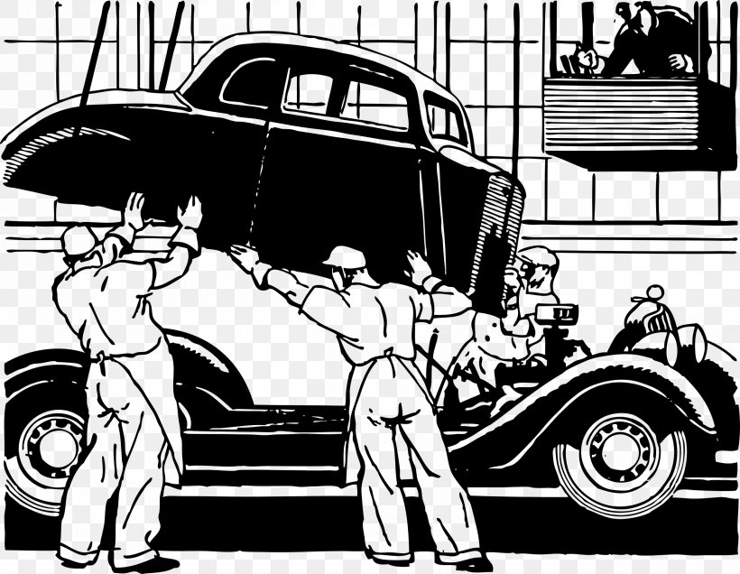Car Assembly Line Factory Clip Art, PNG, 2400x1862px, Car, Assembly Line, Automotive Design, Black And White, Brand Download Free