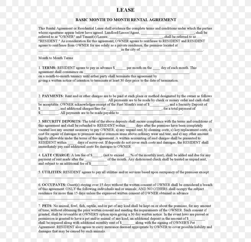 Rental Agreement Lease Contract Landlord Form, PNG, 612x792px, Rental Agreement, Area, Contract, Document, Eviction Download Free