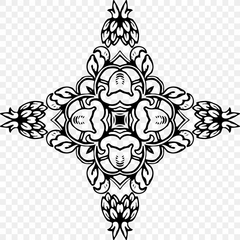 Ornament Line Art Clip Art, PNG, 2396x2396px, Ornament, Art, Black, Black And White, Cross Download Free