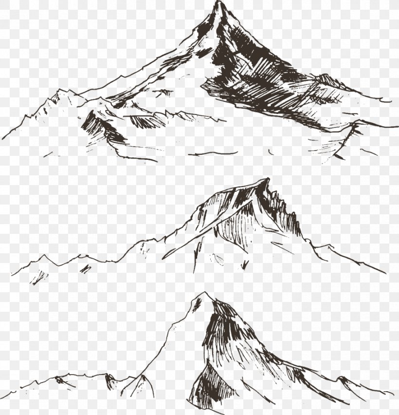 Drawing Mountain Royalty-free Illustration, PNG, 907x943px, Drawing, Black And White, Landscape Painting, Line Art, Monochrome Download Free