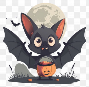 Halloween Bat - Cute Bat Holding Candy Bucket On Halloween PNG