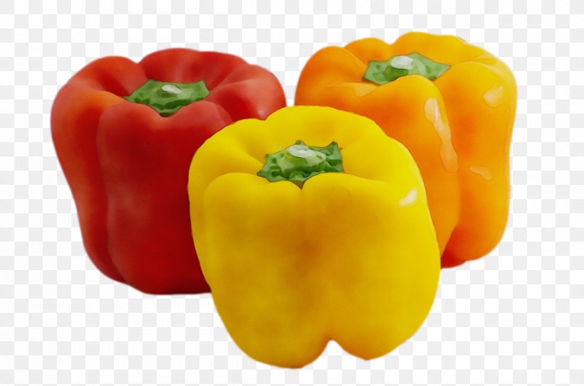 Bell Pepper Yellow Pepper Peppers Red Bell Pepper Pimiento, PNG, 1200x796px, Watercolor, Bell Pepper, Friggitello, Fruit, Italian Cuisine Download Free