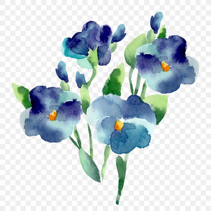 Flower Blue Watercolor Painting, PNG, 1024x1024px, Watercolour Flowers, Blue, Drawing, Floral Design, Flower Download Free