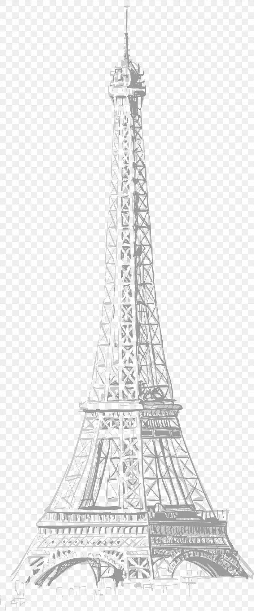 Eiffel Tower Drawing, PNG, 2244x5398px, Eiffel Tower, Black And White, Drawing, Gustave Eiffel, Landmark Download Free