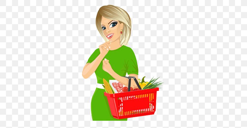 Basket Woman Supermarket Illustration, PNG, 283x424px, Watercolor, Cartoon, Flower, Frame, Heart Download Free