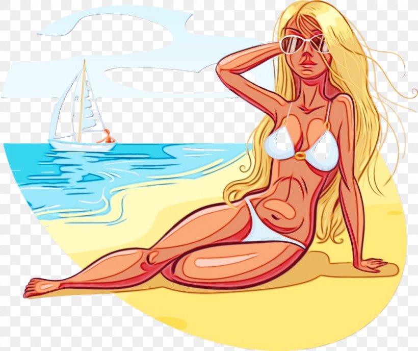Cartoon Water Bikini Swimwear Long Hair, PNG, 1000x840px, Watercolor, Bikini, Cartoon, Long Hair, Paint Download Free